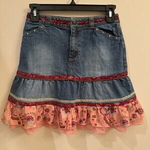 Mary-Kate and Ashley Denim Skirt Girls 10 Boho Western Y2K VTG Tear in Ruffle